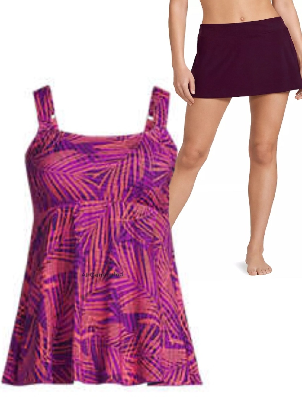 Lands End Tankini Top and Swim Skirt